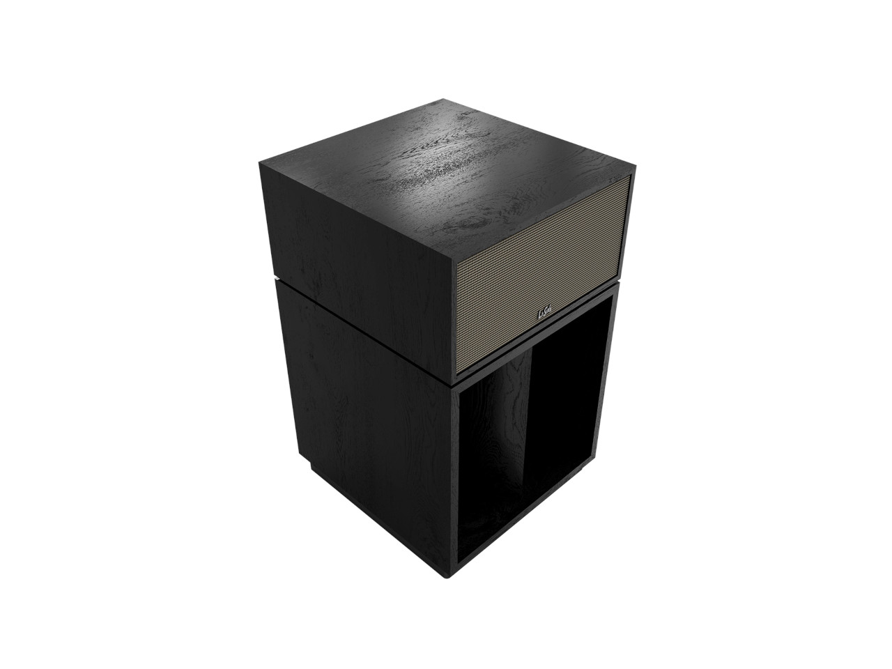 Radioschrank, Lautsprecher, Holzschrank, schwarze Oberfläche, Gitterlautsprecher