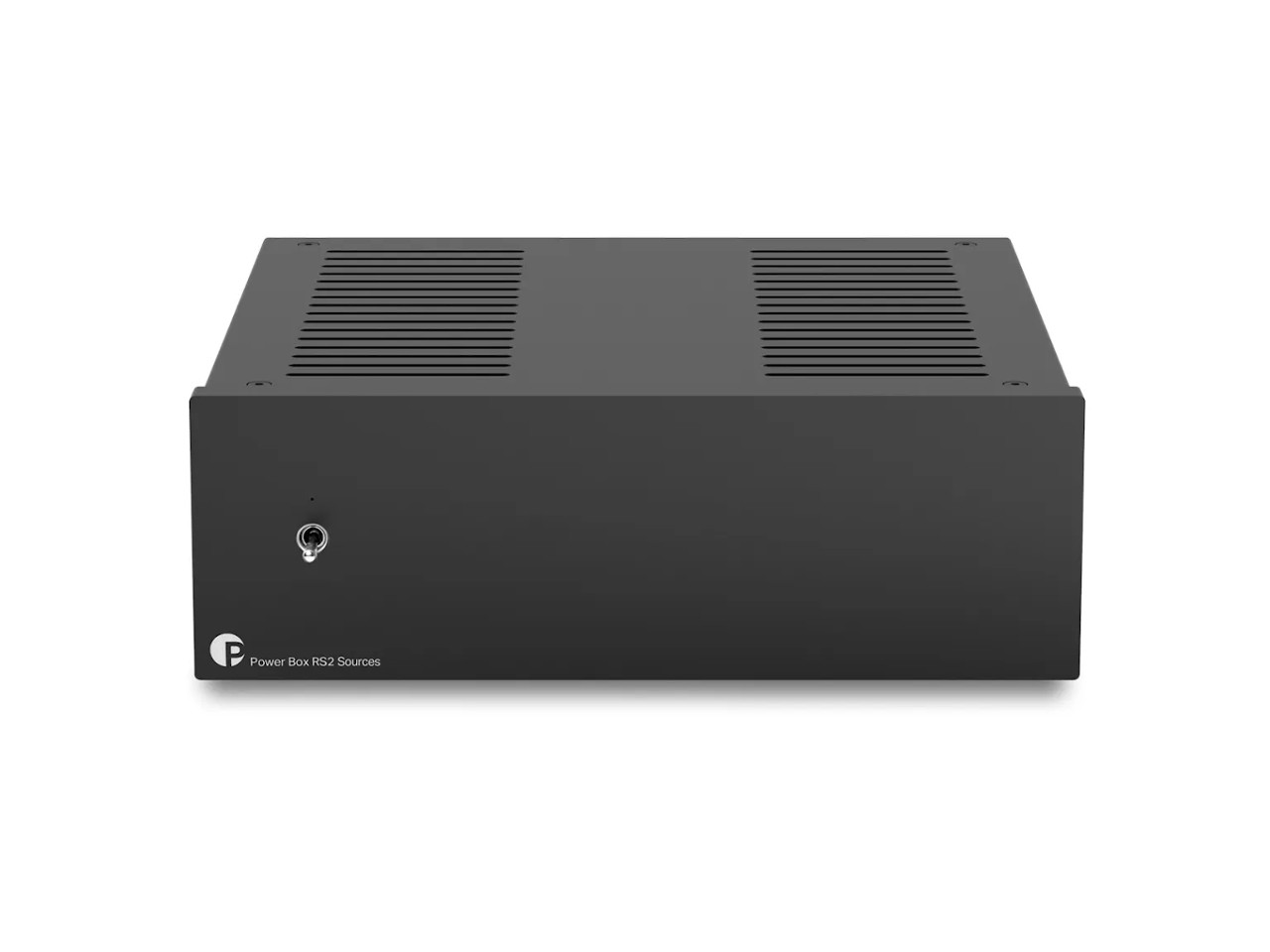 power box, RS2 sources, metallgehäuse, schwarzes gerät, vorderseite