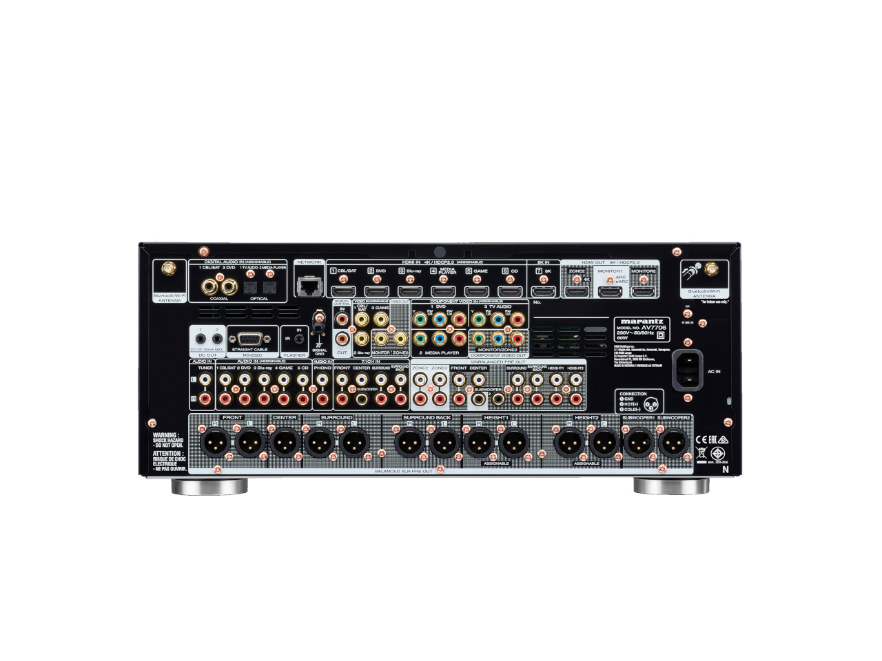 AV-Empfänger, Rückseite, RCA-Anschlüsse, HDMI-Anschlüsse, XLR/Coax S/PDIF