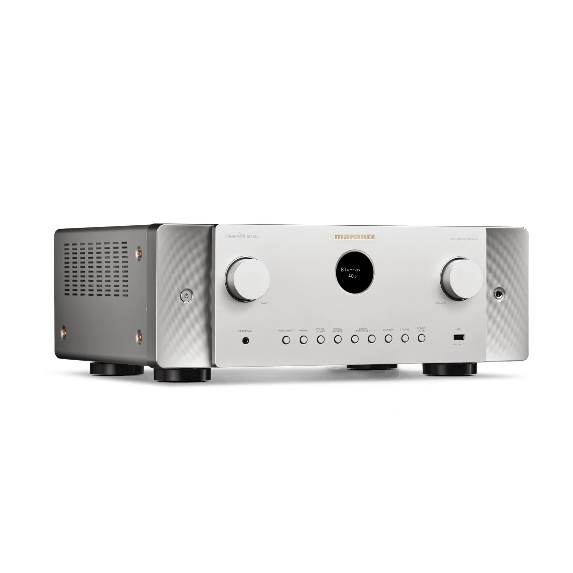 Hifi-Verstärker, Stereo-A/V-Receiver, Blu-ray-Player, braun/silber, Knopfregler