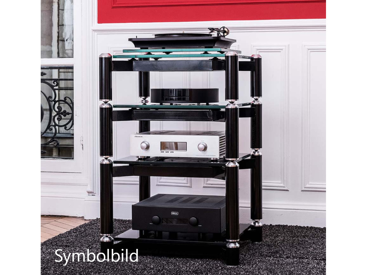 HiFi-Regal, Stereo-Komponenten, Glasregal, Schwarz, Elektronik-Ausstattung