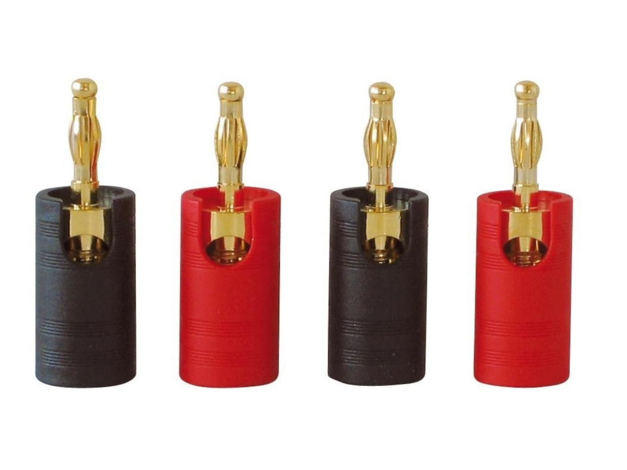 Kabelanschluss, Bananenstecker, goldfarbig, rot/schwarz, Set(4)