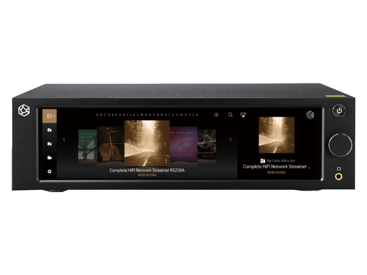 car stereo, audiophile player, network streamer, black chassis, touchscreen