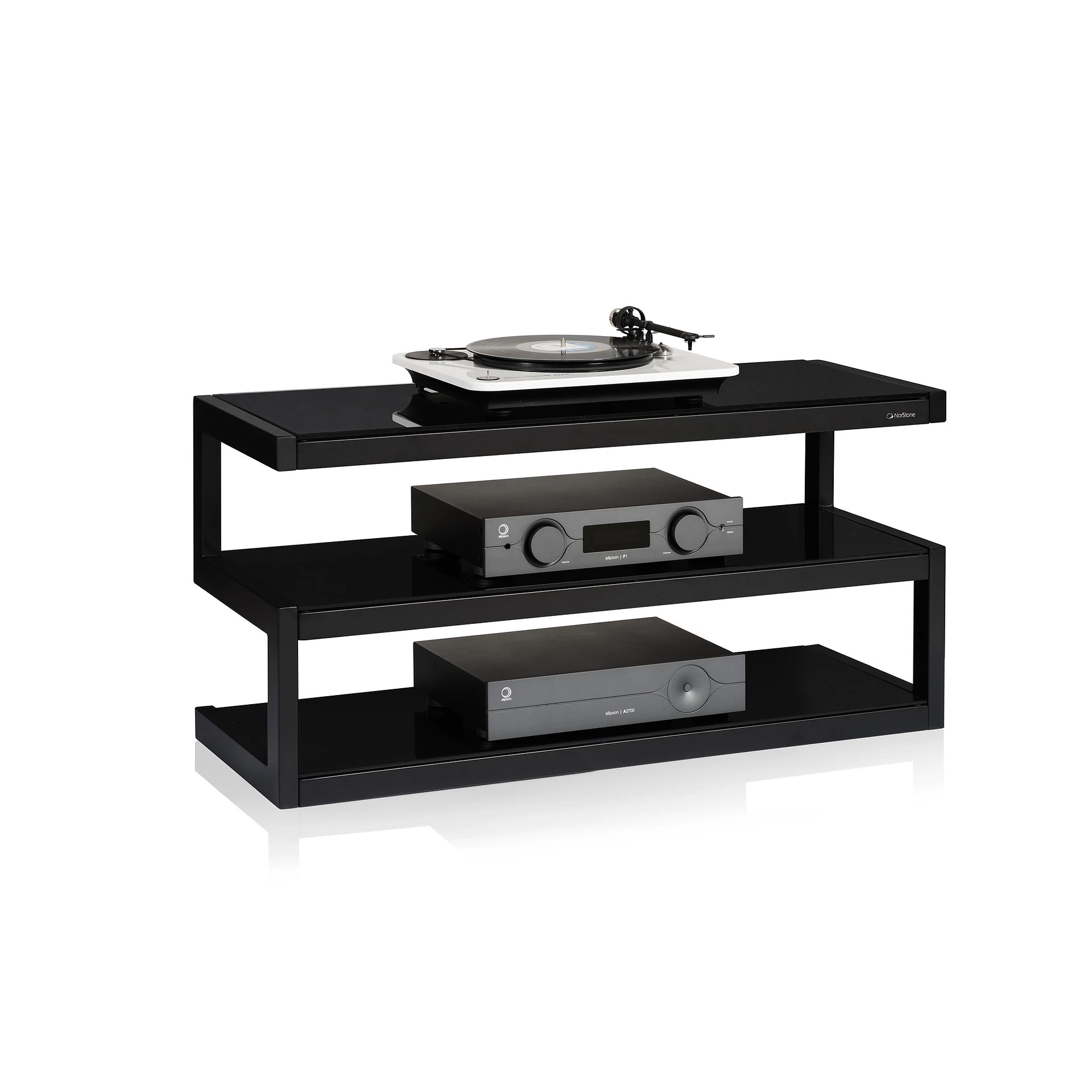 Hi-Fi-Rack, Drei Ebenen, Schwarz, Metallgestell, Audiomöbel