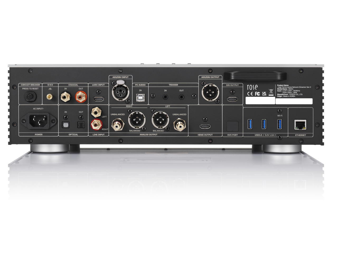 audio receiver, rackmount, back panel, balanced outputs, USB 3.0