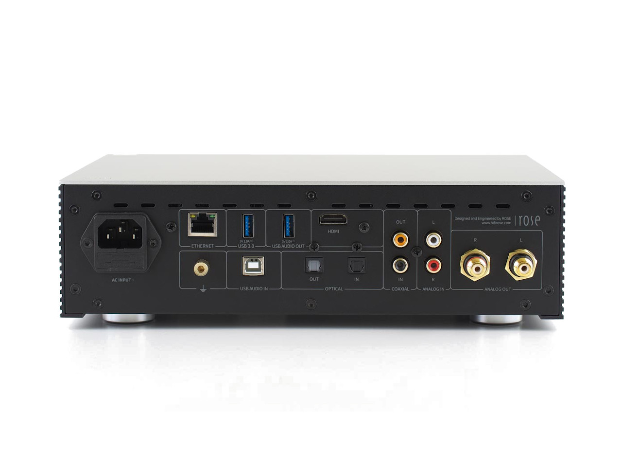 HiFi-Empfänger, Rückseite, Audioanschlüsse, RCA-Ausgänge, Koaxial/Optische Anschlüsse