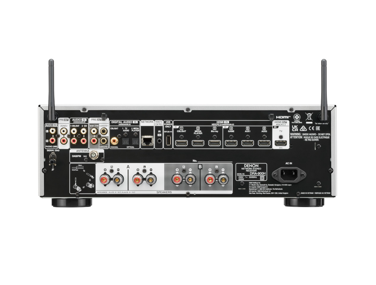 a/v receiver, Rückseite, Antennen, Audioanschlüsse, Netzstecker