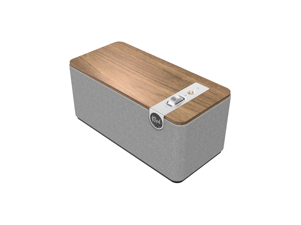 Bluetooth-Lautsprecher, Holzoberfläche, Stoffgehäuse, Portabel, Bedienelemente