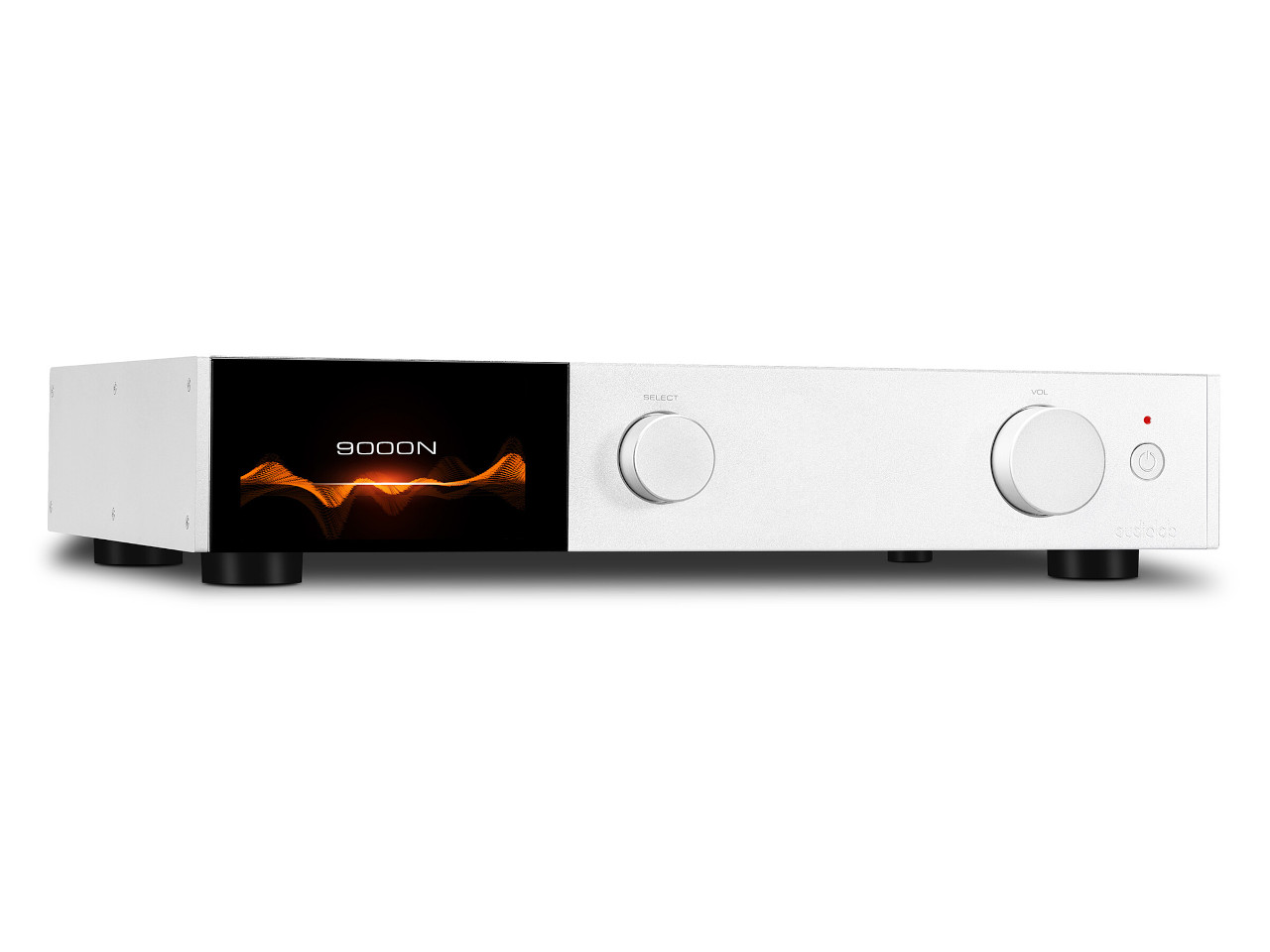 Stereo-Verstärker, Hi-Fi Verstärker, Silbernes Frontpanel, Drehknöpfe, Anzeige