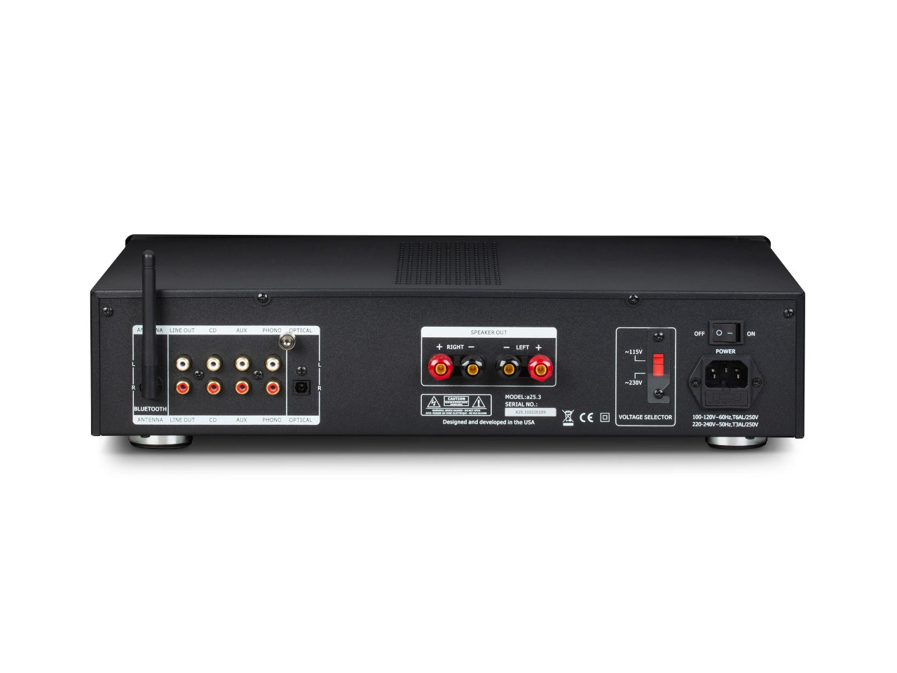 av-empfänger, rückseite, audioausgänge, bluetooth, netzteil