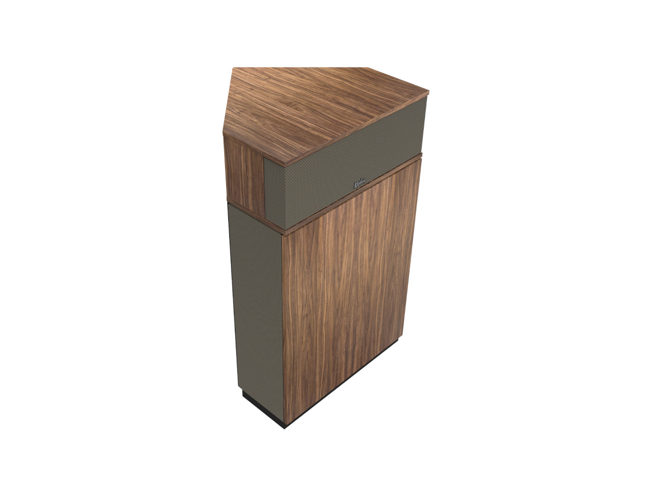 Lautsprecher, Holzschrank, braune Holzoberfläche, Mid-Century-Stil, Gitter-Front