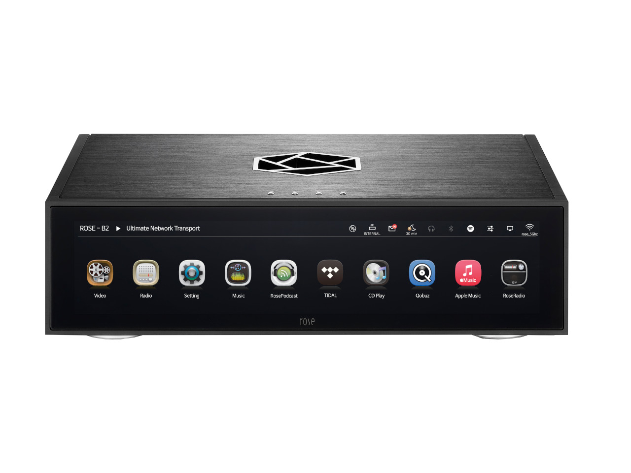 audiophile-amp, netzwerk-empfänger, schwarz metall, touchscreen-anzeige, multiroom-streamer