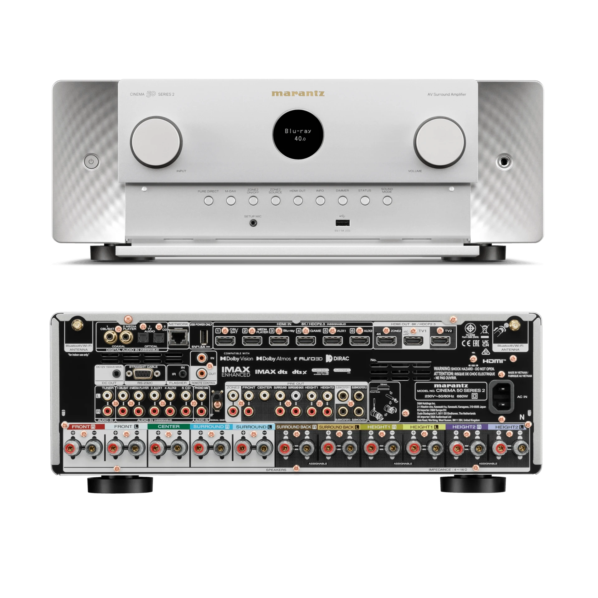 AV-Receiver, Blu-ray, Silber, Rückseite, Anschlüsse