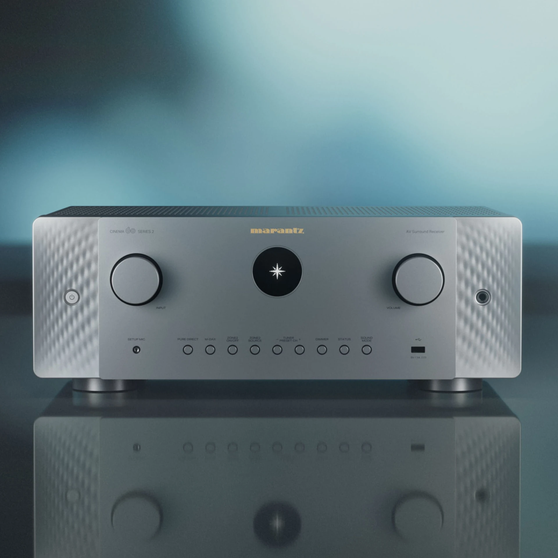 HiFi-Receiver, Stereo-Verstärker, Aluminium-Gehäuse, Rundknöpfe, Front-Panel