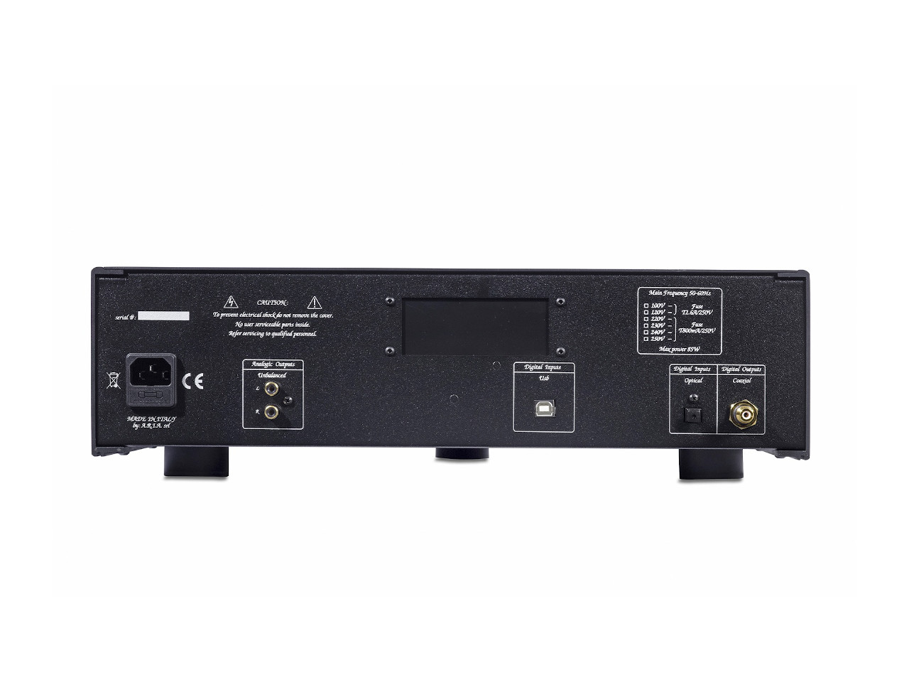 Verstärker-Rückseite, Netzeingang, Koaxial-RF-Ausgang, digitaler Eingang, digitaler Ausgang