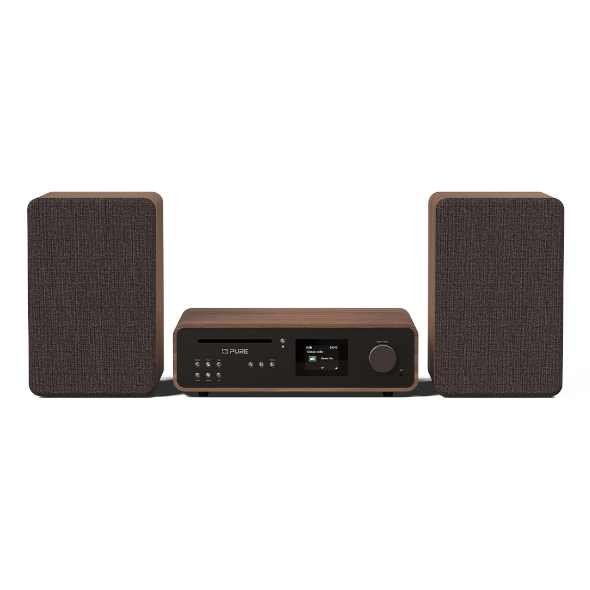 Lautsprecher System, Stereo Anlage, Holzoptik, Front-Display, Two Speakers