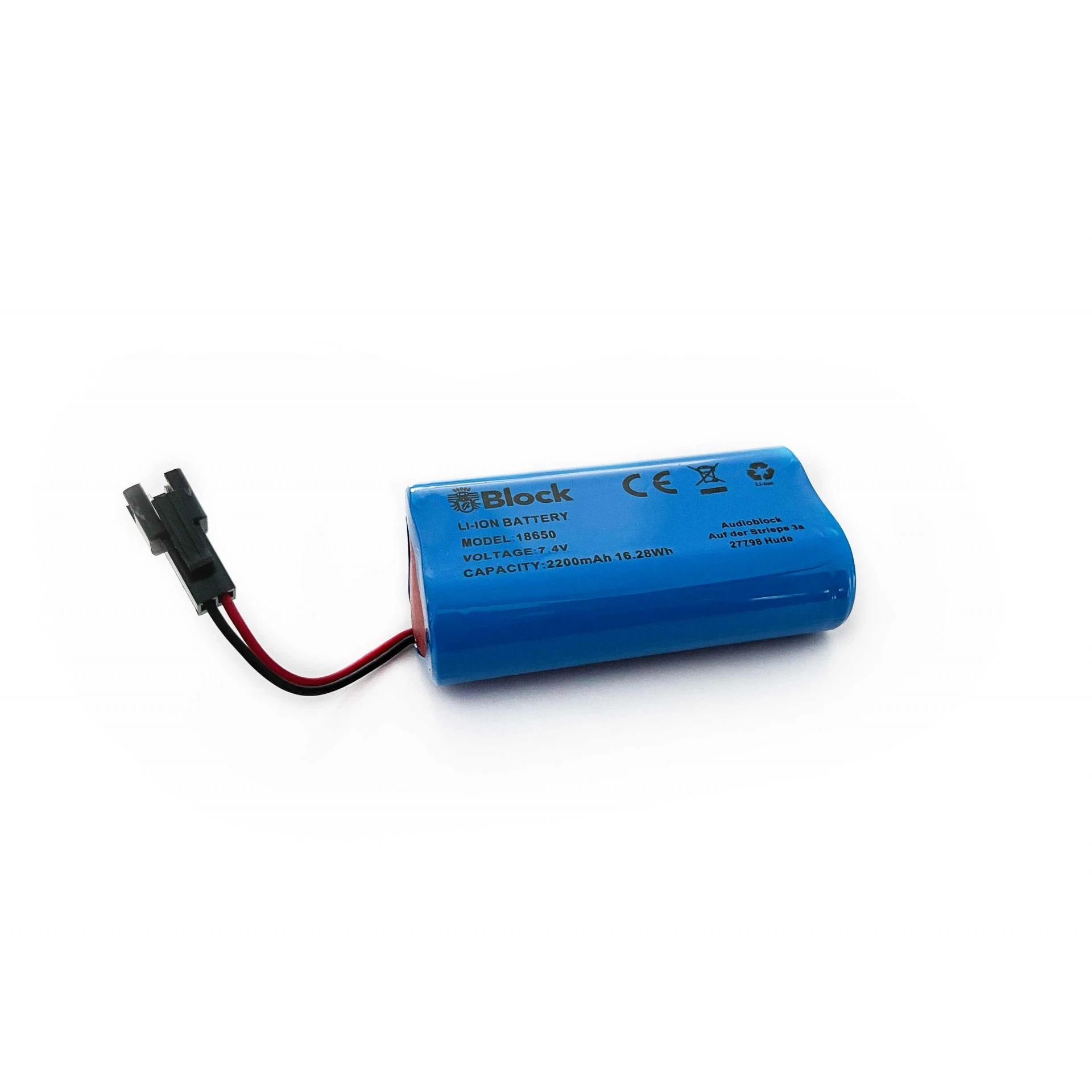 Li-ion battery, Blauer Zylinder, Wiederaufladbar, Batterie-Pack, Kapazität 2200mAh