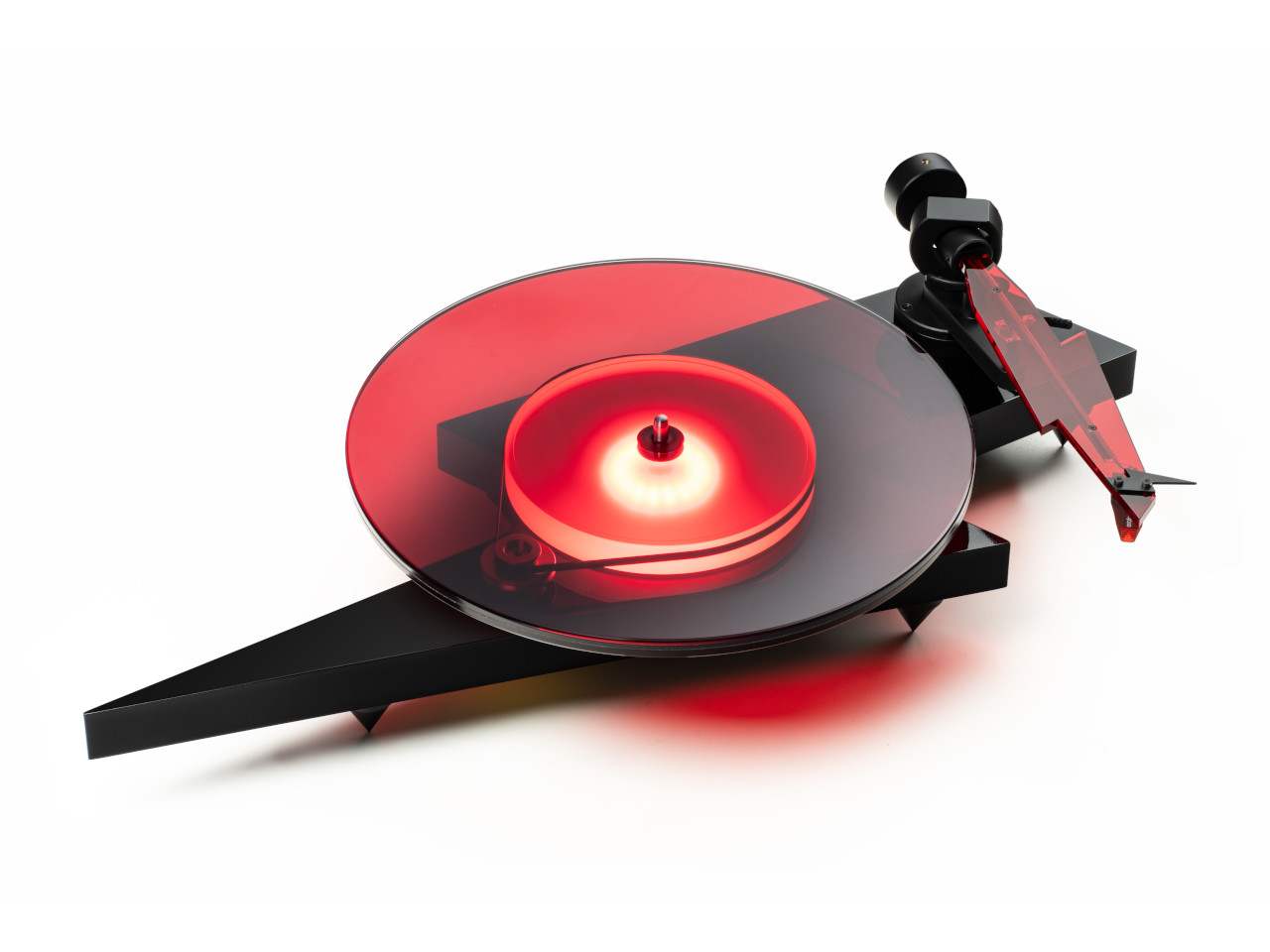 Turntable, DJ Turntable, Rotlicht-Rund, Schallplattenspieler, rote Beleuchtung