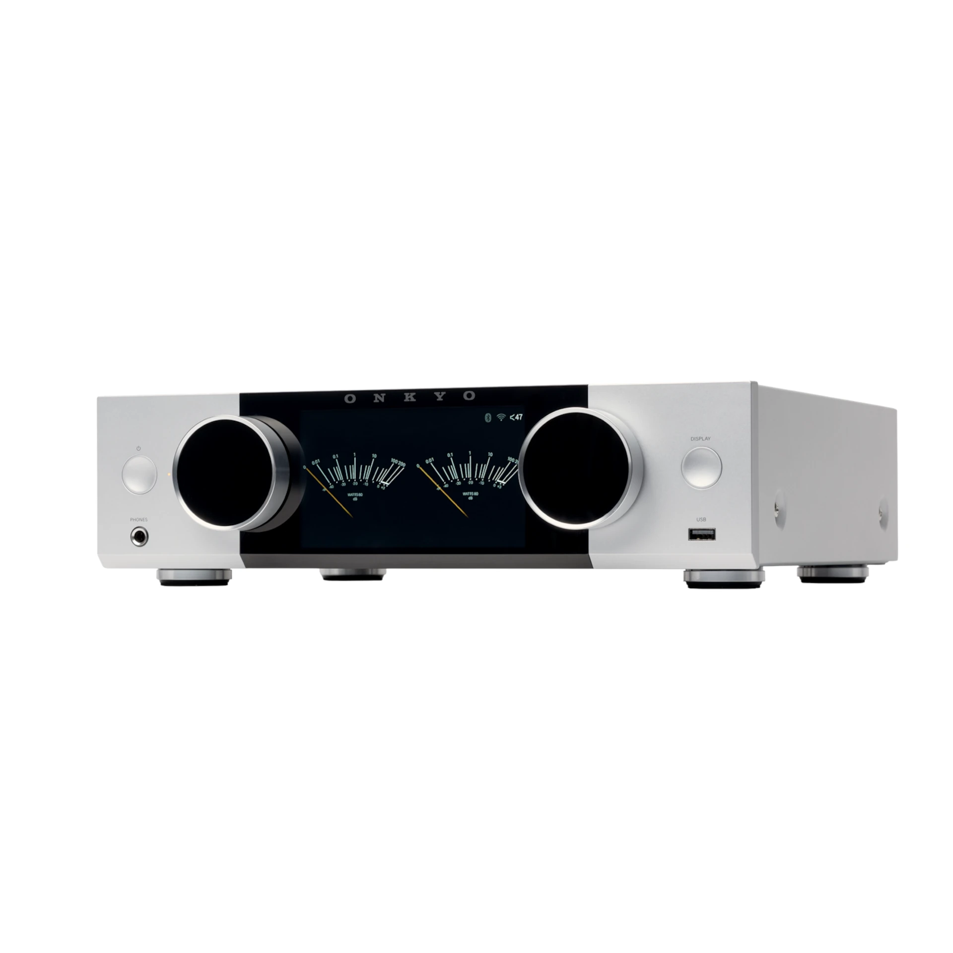 Hifi-Verstärker, Lautstärkeregler, Frontansicht, Aluminium, Display