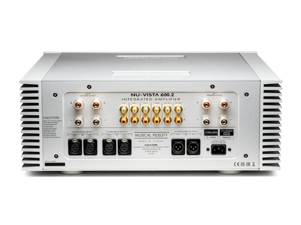 Integrierter Verstärker, NU-VISTA 600.2, Musical Fidelity, Rückseite Anschlüsse, Verstärker-Rearpanel