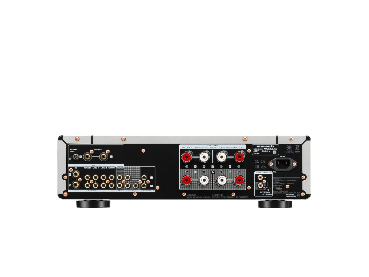 rear panel, Audio-Verstärker, Mult Connector, RCA-Anschlüsse, Netzeingang