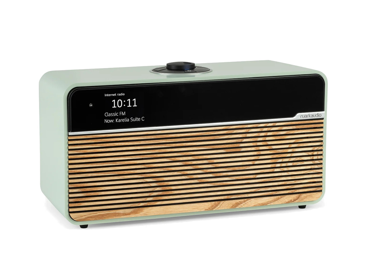 Bluetooth-Lautsprecher, Holzfront, Retro-Radio, Mintgrün, Digitale Anzeige