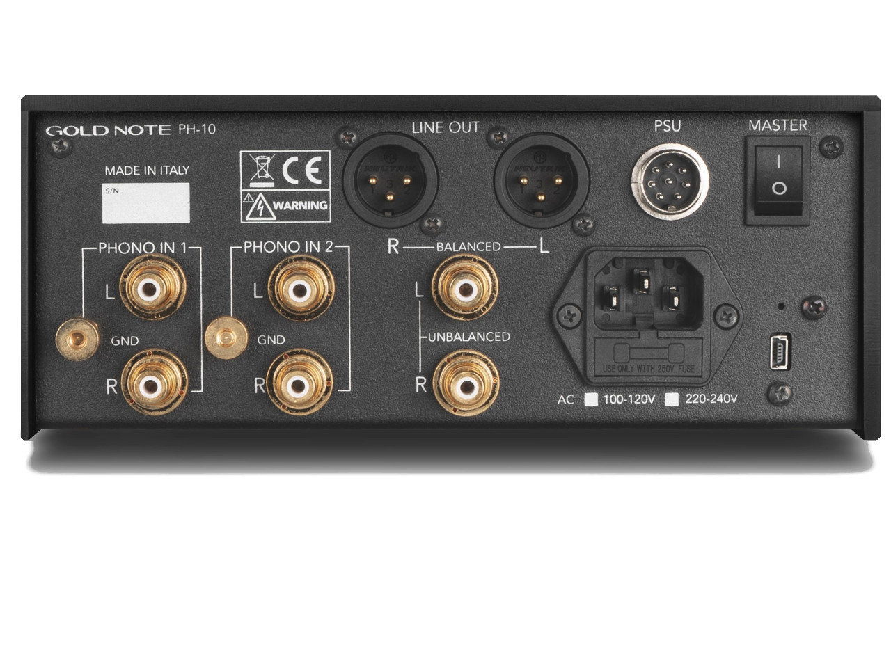 rückseite, audio-schnittstelle, RCA-anschlüsse, XLR-Anschlüsse, Netzschalter