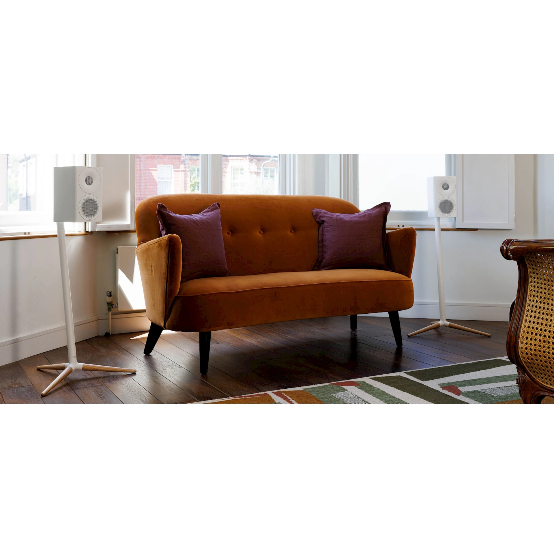 sofa, orange, Velvet, Kissene, Wohnzimmer