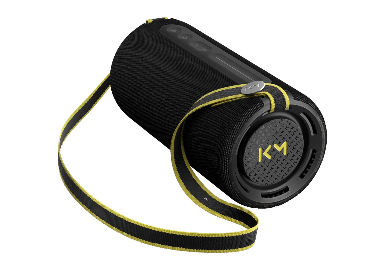 Bluetooth-Lautsprecher, tragbarer Lautsprecher, schwarz Stoff, gelbes Band, Rundlautsprecher