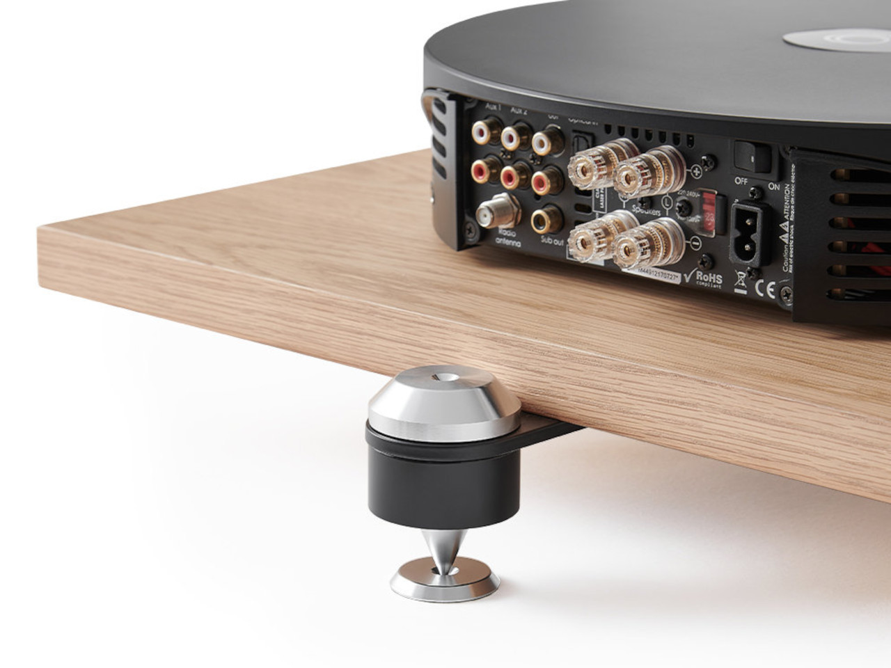 Plattenspieler, Audio-Receiver, Anschlüsse, Lautsprecher-Ausgänge, verstellbarer Fuß