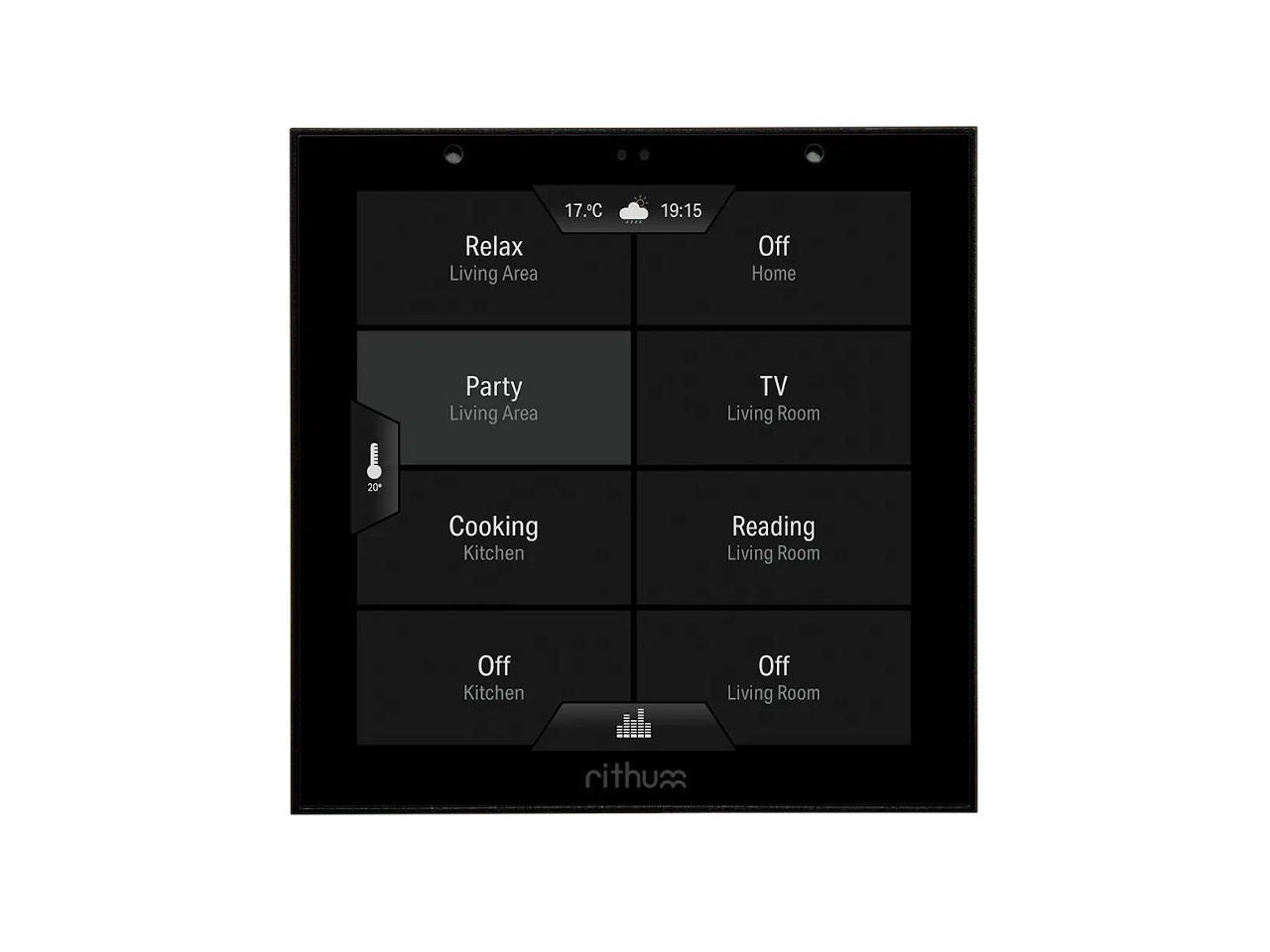 smart thermostat, touchscreen, Bedienfeld, Wandmontage, schwarze Fläche