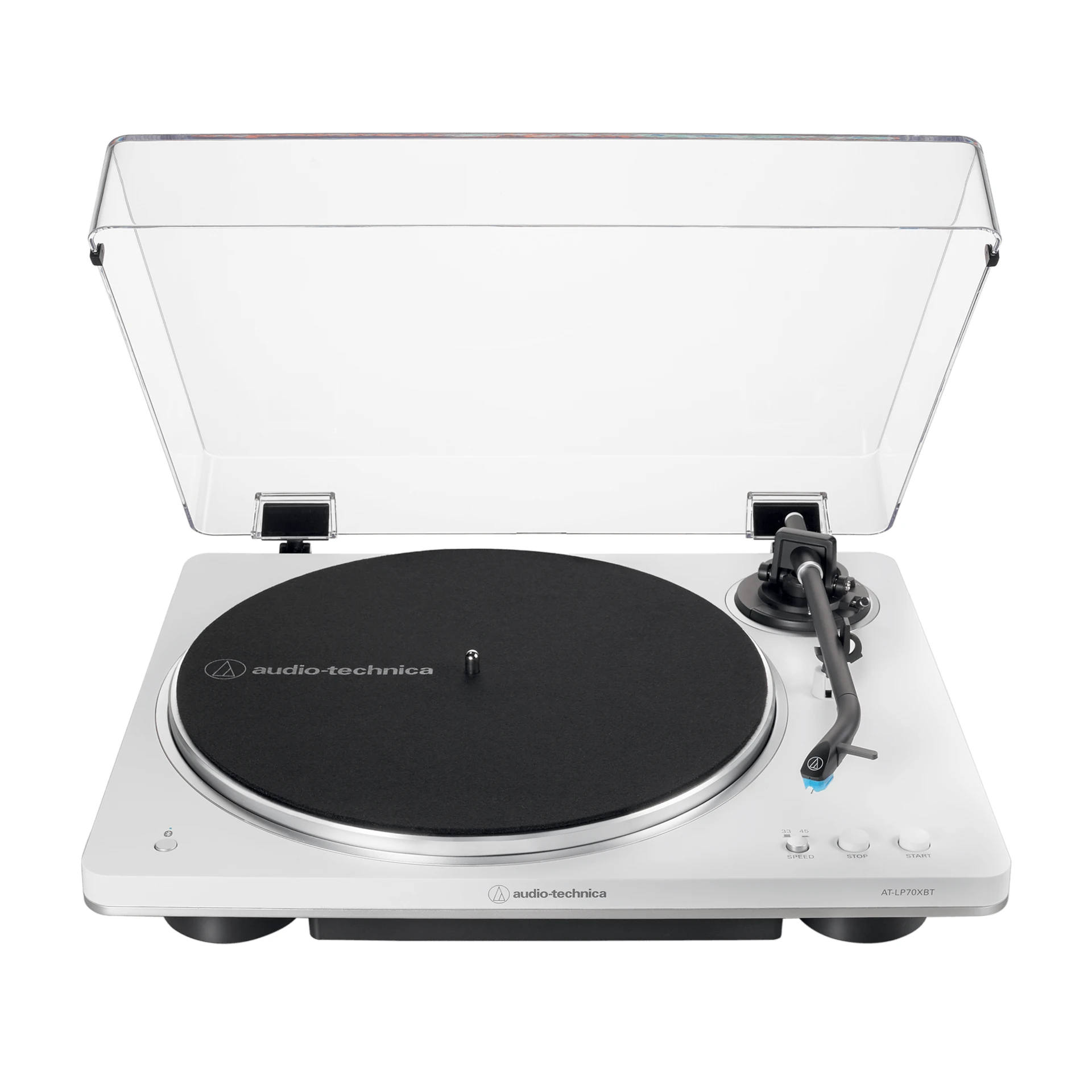 Turntable, Plattenspieler, Vinyl-Plattform, Klarglas-Deckel, Weiß