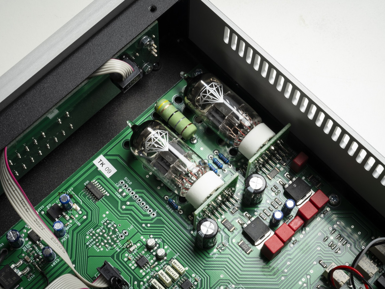 Schaltkreis-Platine, Vakuumröhren, grüne Leiterplatte, Elektronik, Netzteil