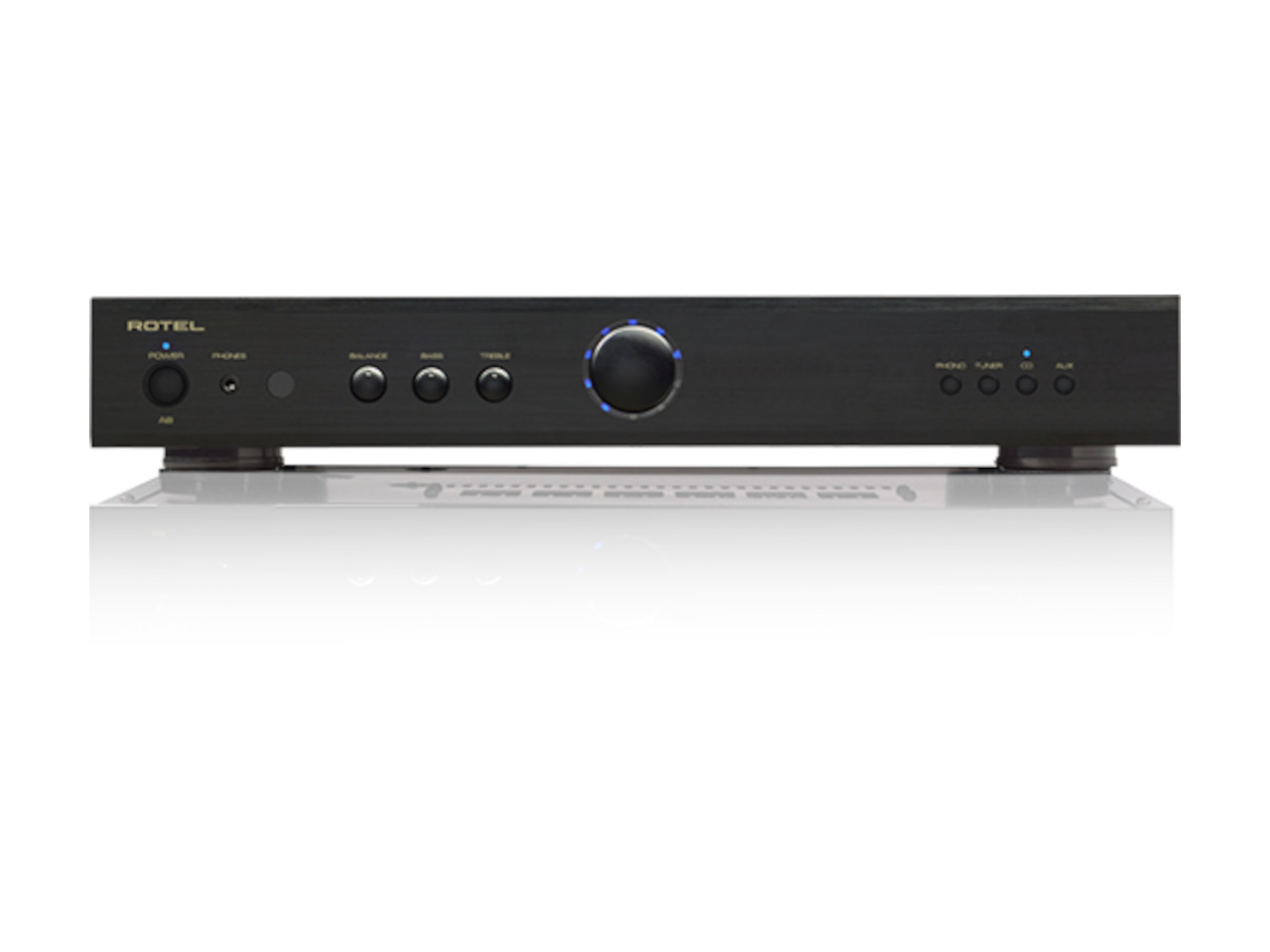 stereo-Verstärker, Audio-Receiver, schwarz, Bedienelemente, blauer Ring