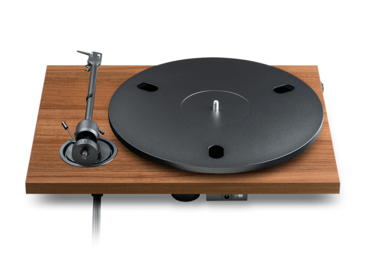 Schallplattenspieler, Vinyl-Turntable, Holzplatte, Tonarm, Platte