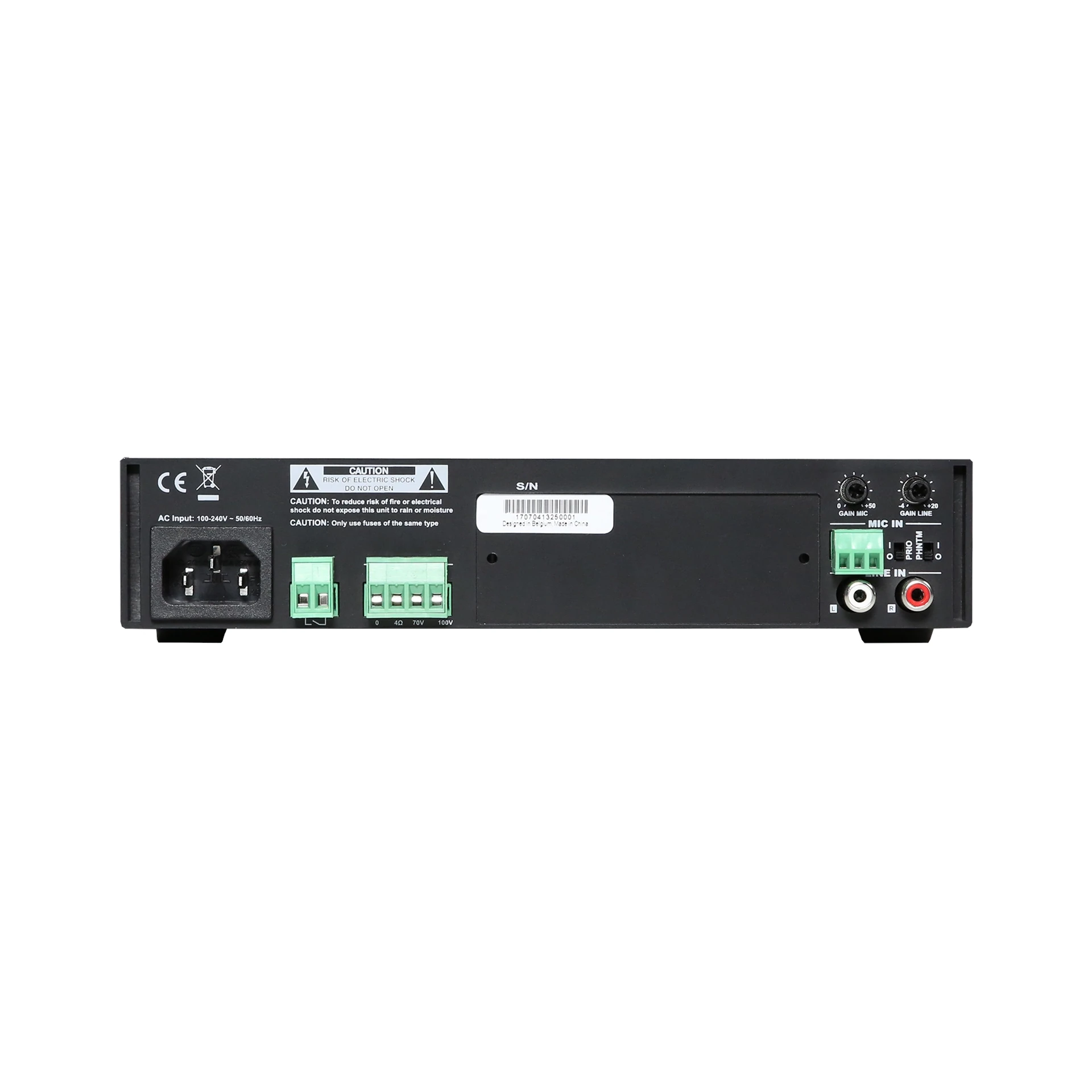 Rackmontage, AV-Empfänger, Audio-Interface, Rückseitiges Panel, grüne Terminalblocken
