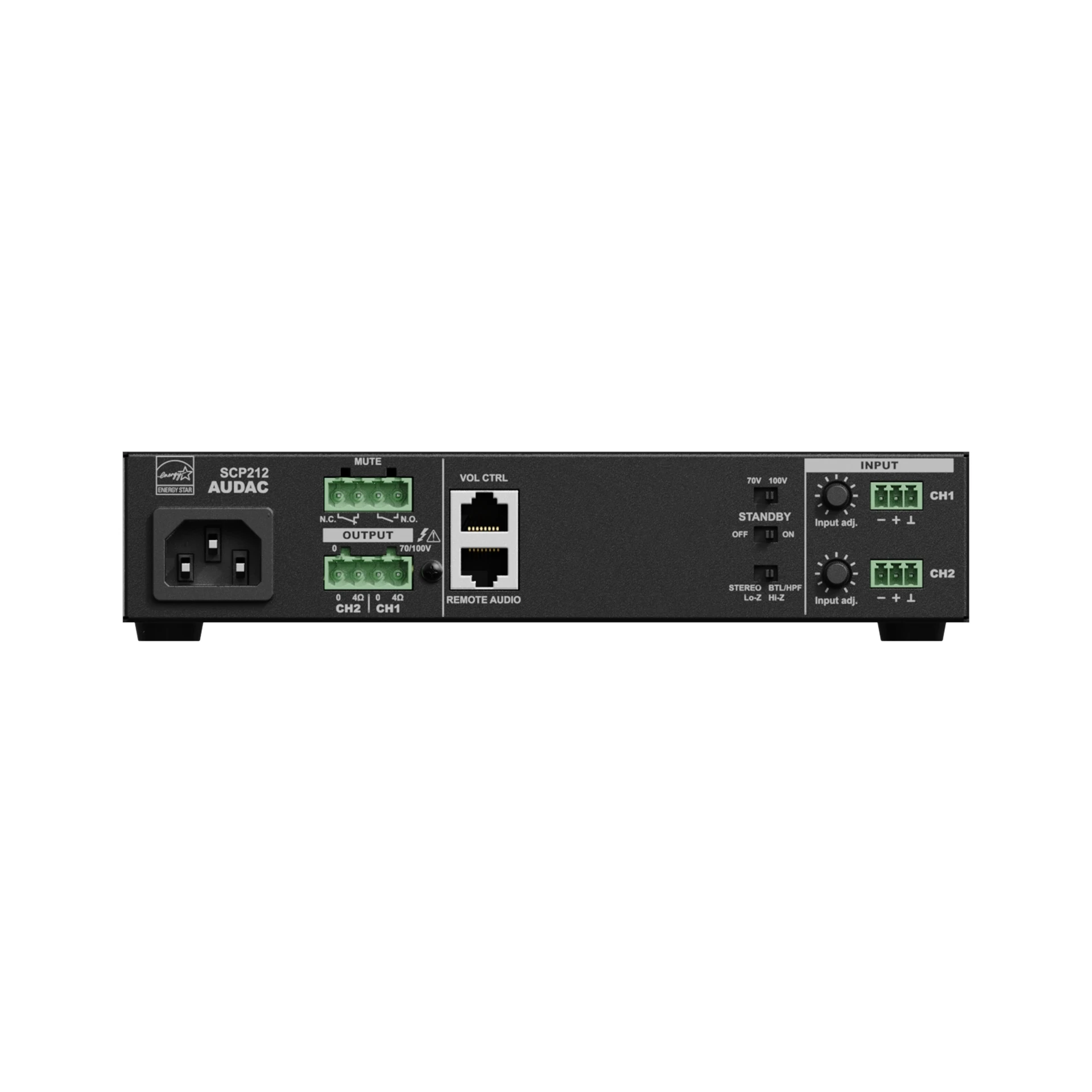 audiovisual, audio amplifier, rackmount, two-channel, connectors