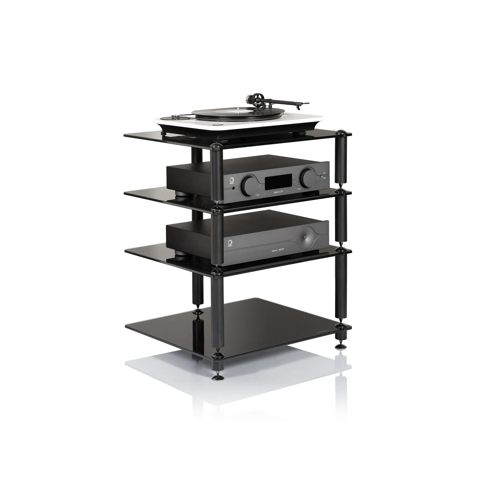 HiFi-Rack, Glasböden, mehrstöckig, schwarz, Geräteablage