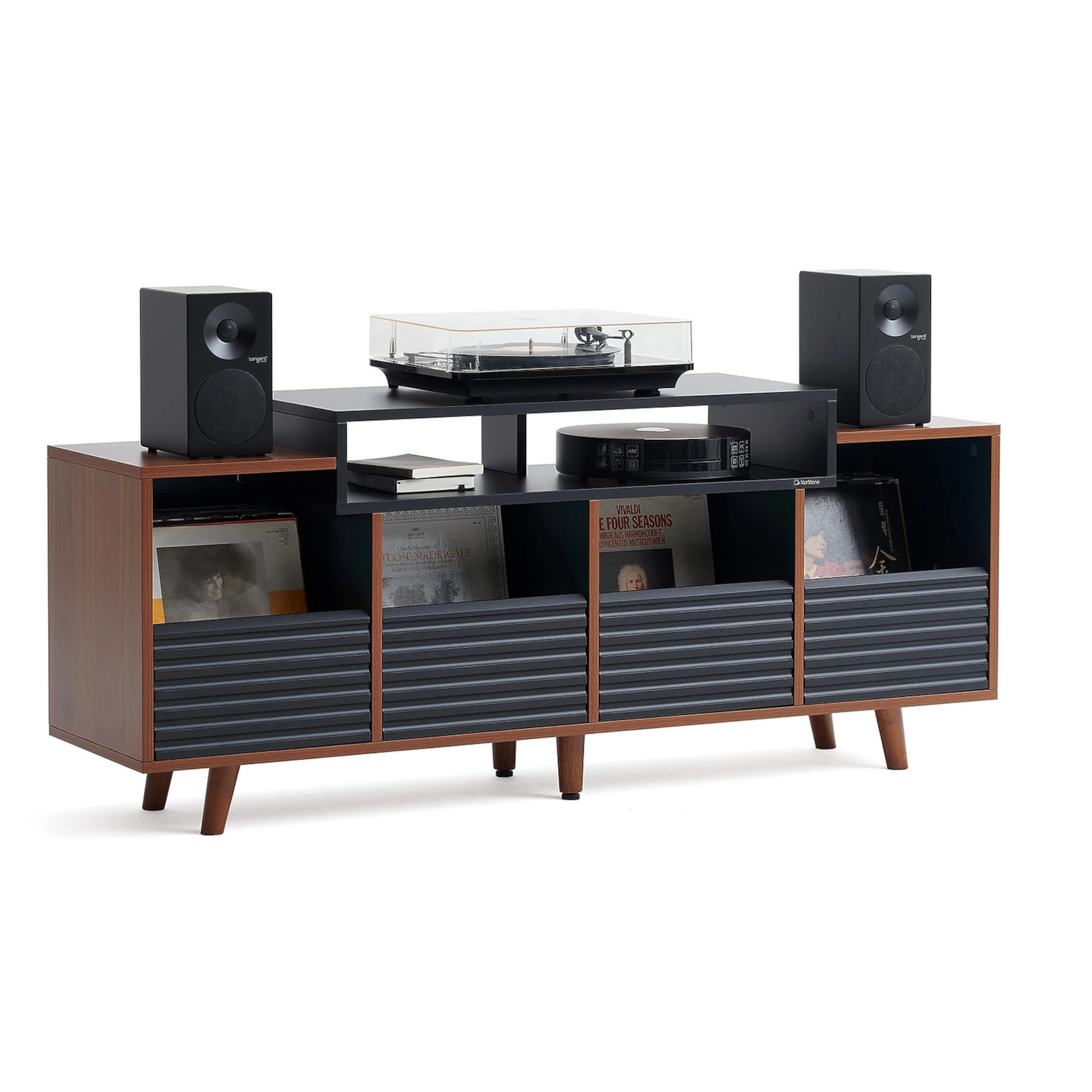 TV-Seiteboard, Vinyl-Aufbewahrung, Schallplattenspieler-Ständer, Holzschrank, Stereo-Regal