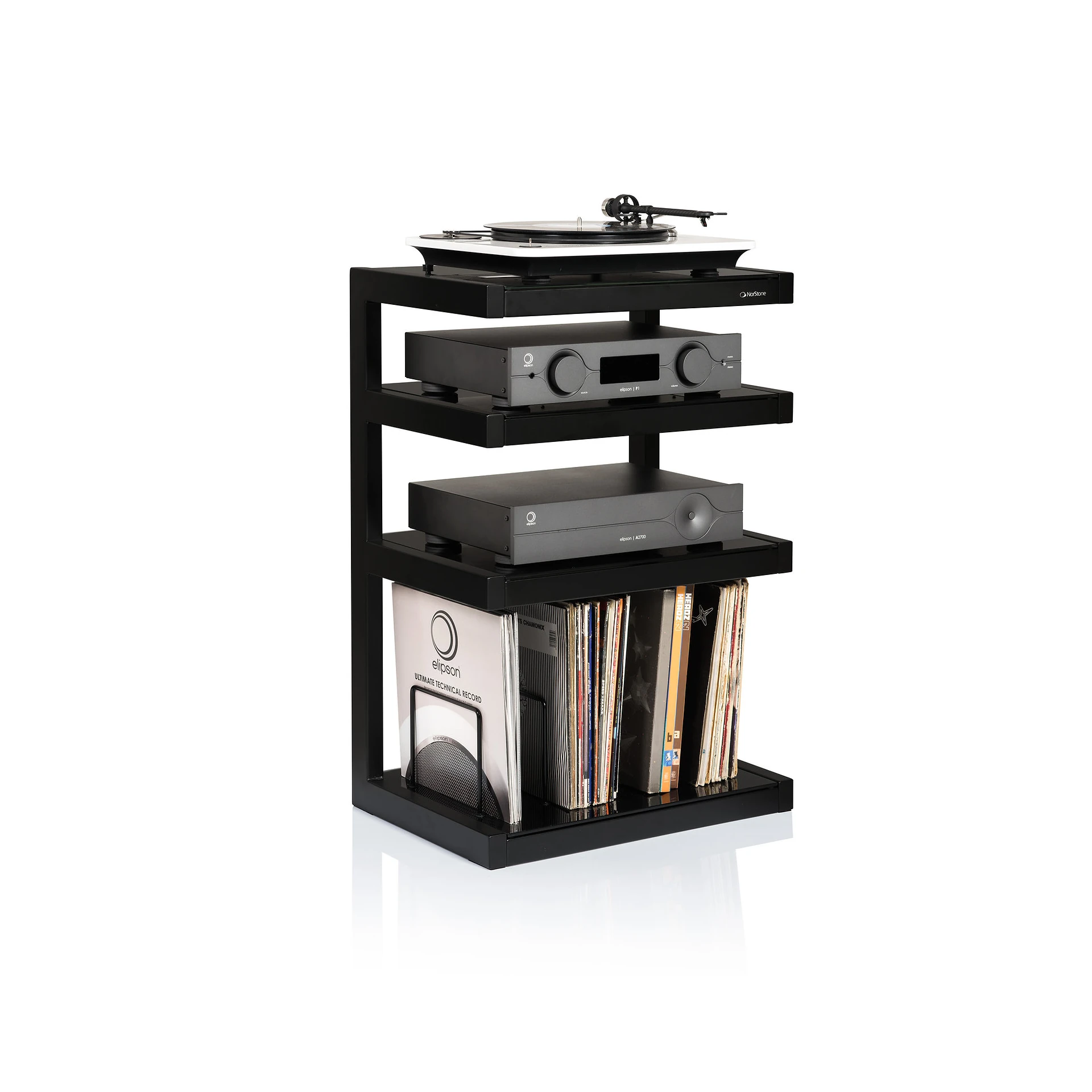 HiFi-Rack, Plattenspieler, Schwarz, Metallgestell, Schallplattenregal