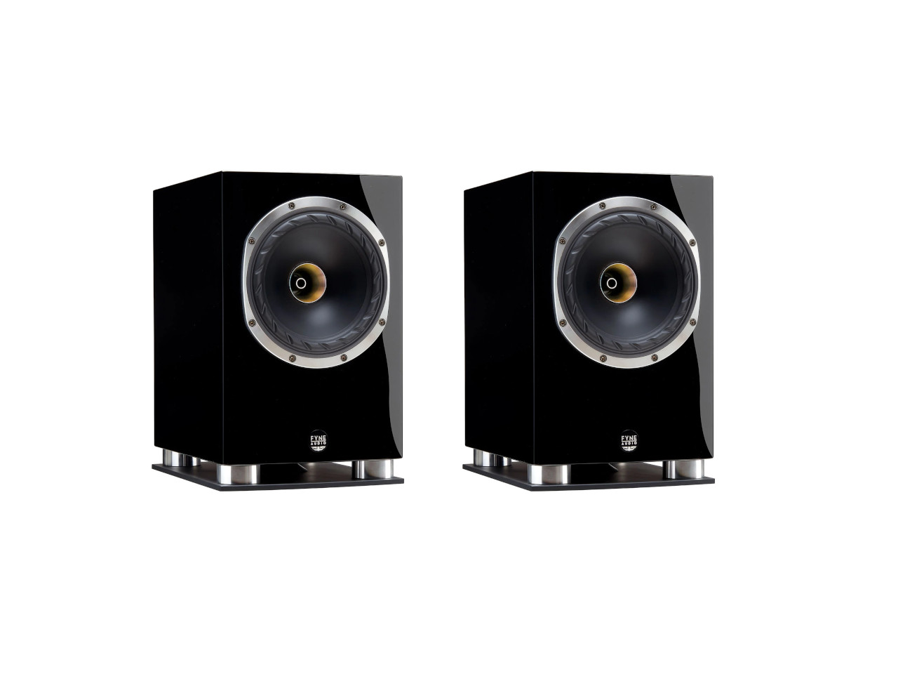 stereo-lautsprecher, regal-lautsprecher, schwarze-gehäuse, silberner-treiber-rand, paar-lautsprecher