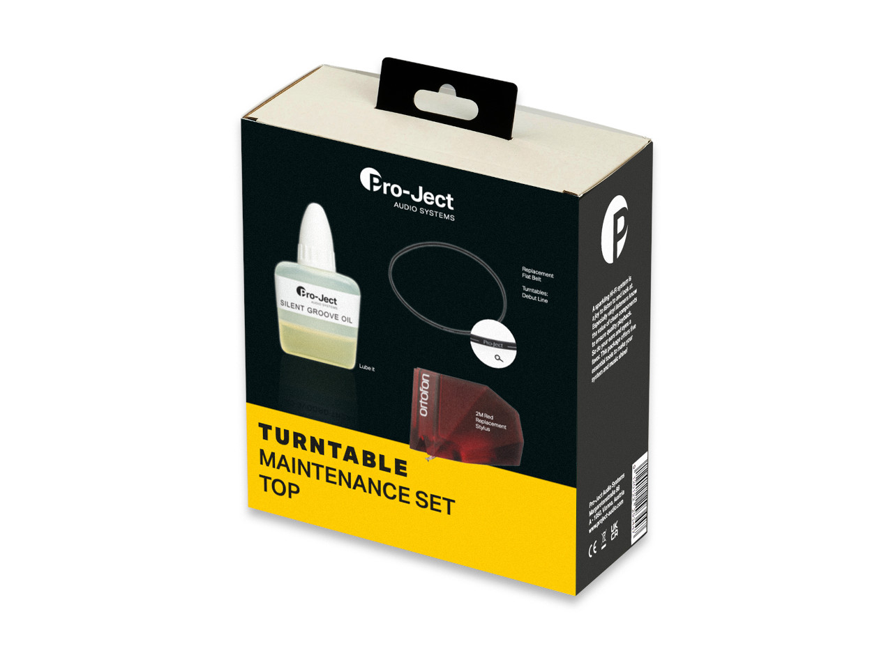 turntable, maintenance set, oil bottle, replacement belt, streak-yellow panel