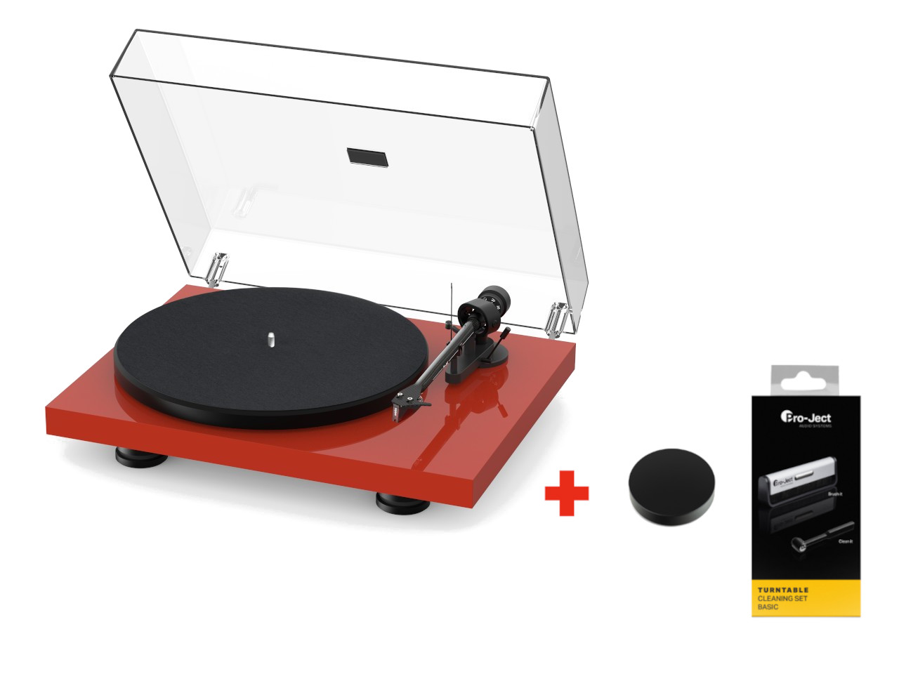 Plattenspieler, Turntable, Rot, Plattenrillen, Klarer Deckel