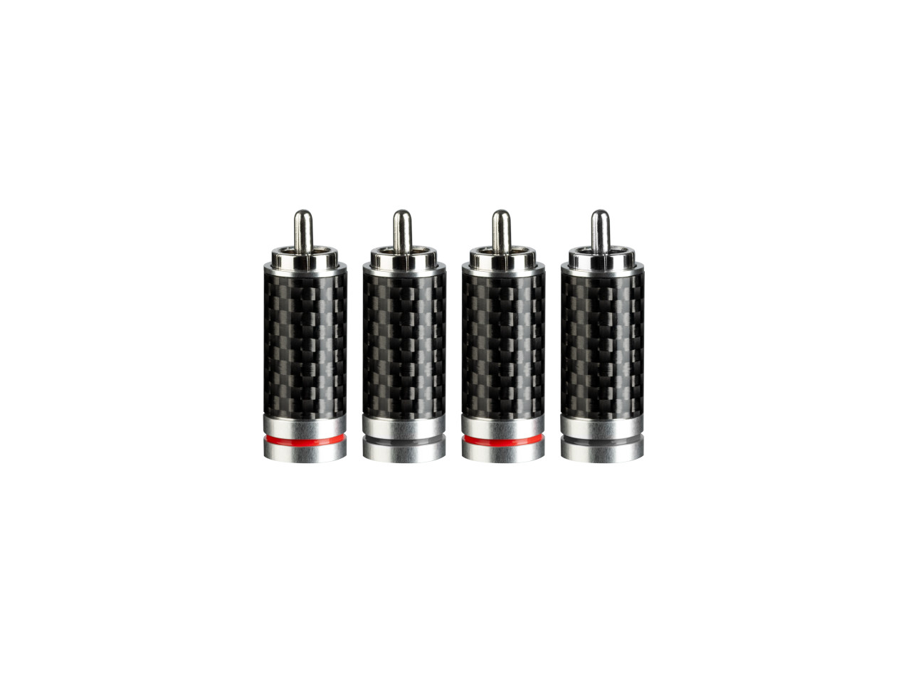 Cinchstecker, Kohlefaseroptik, Schwarz, Metallstecker, Vierer-Set