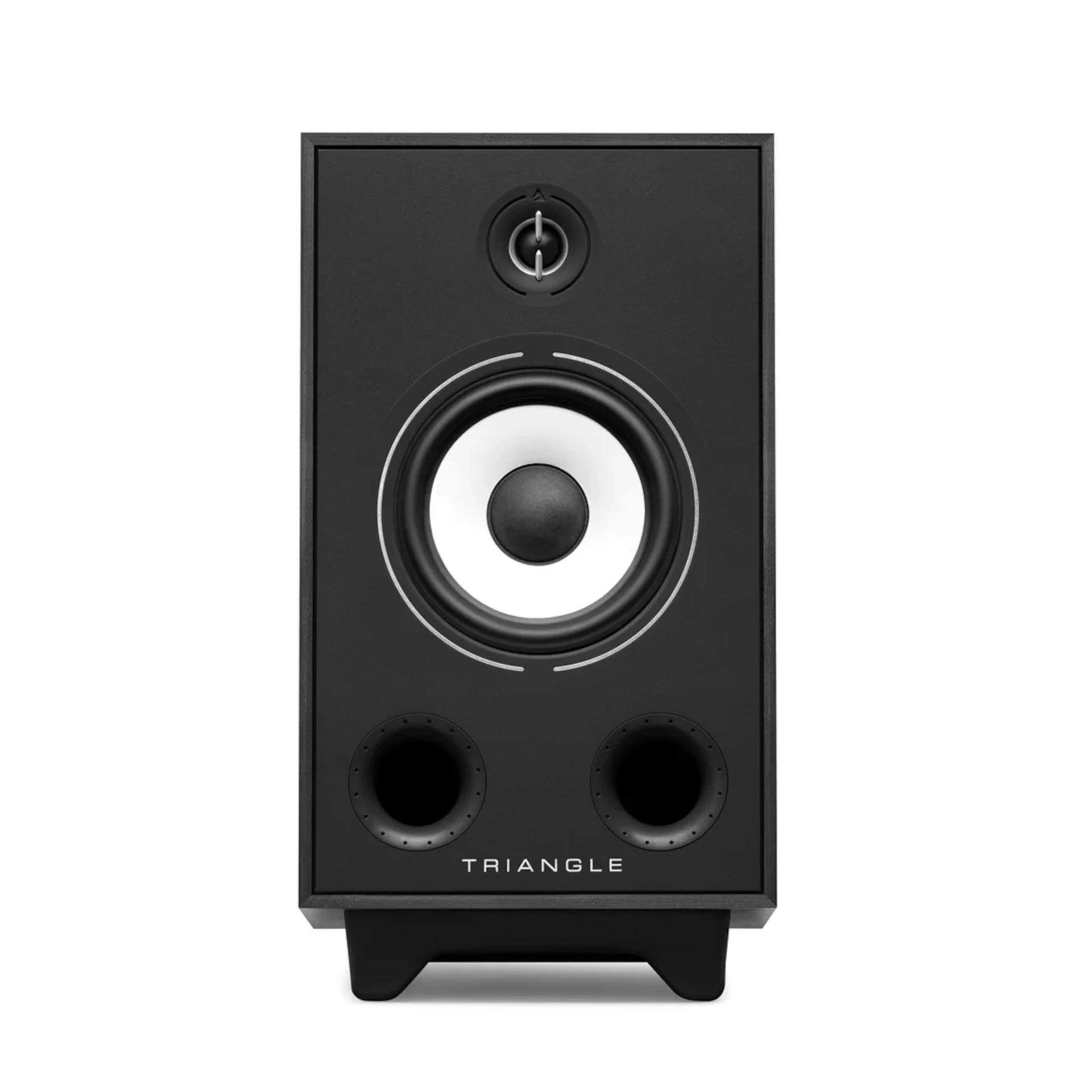 Regallautsprecher, schwarzes Gehäuse, weiße Membran, Doppelter Bassreflex, Hi-Fi-Lautsprecher