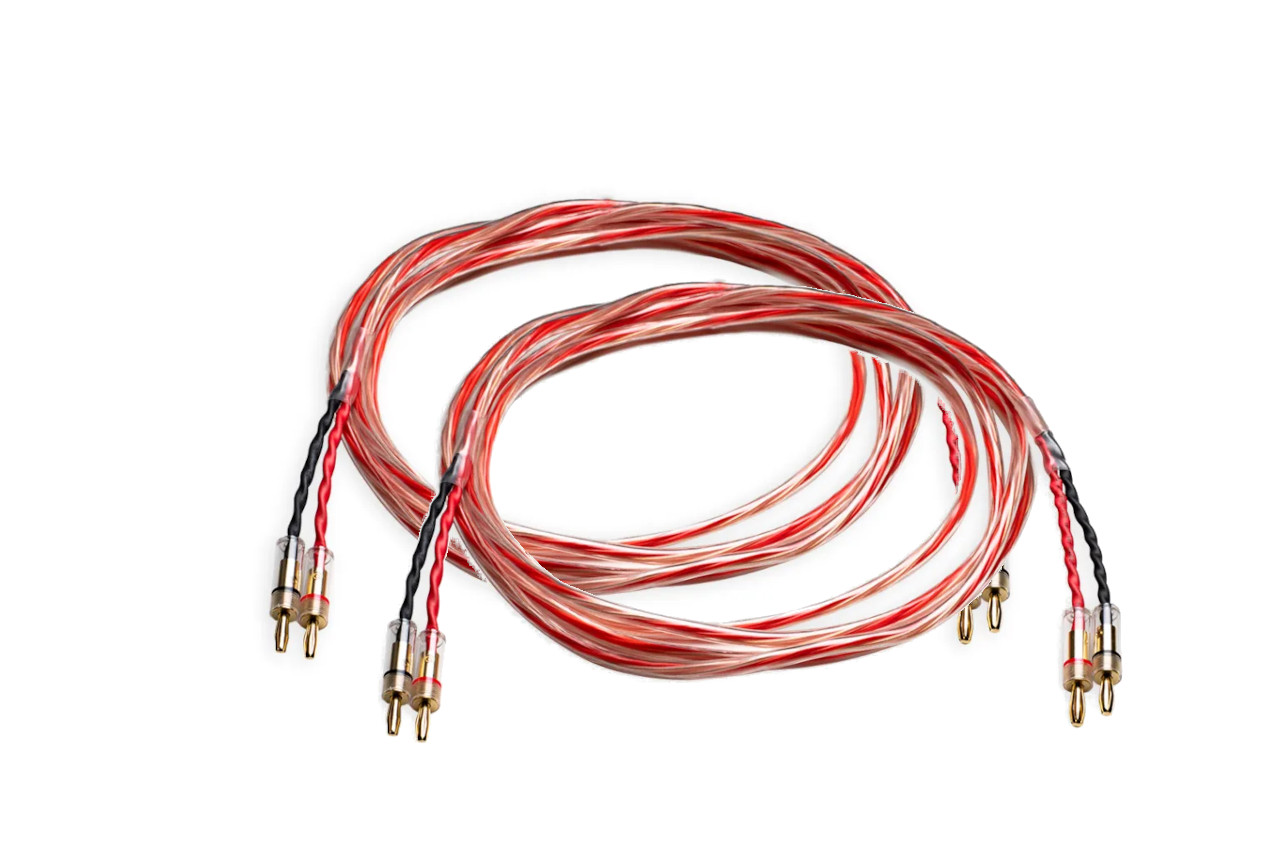 Lautsprecherkabel, Hifi-Kabel, Twisted Pair, rotes Kabel, Stecker-Adapter