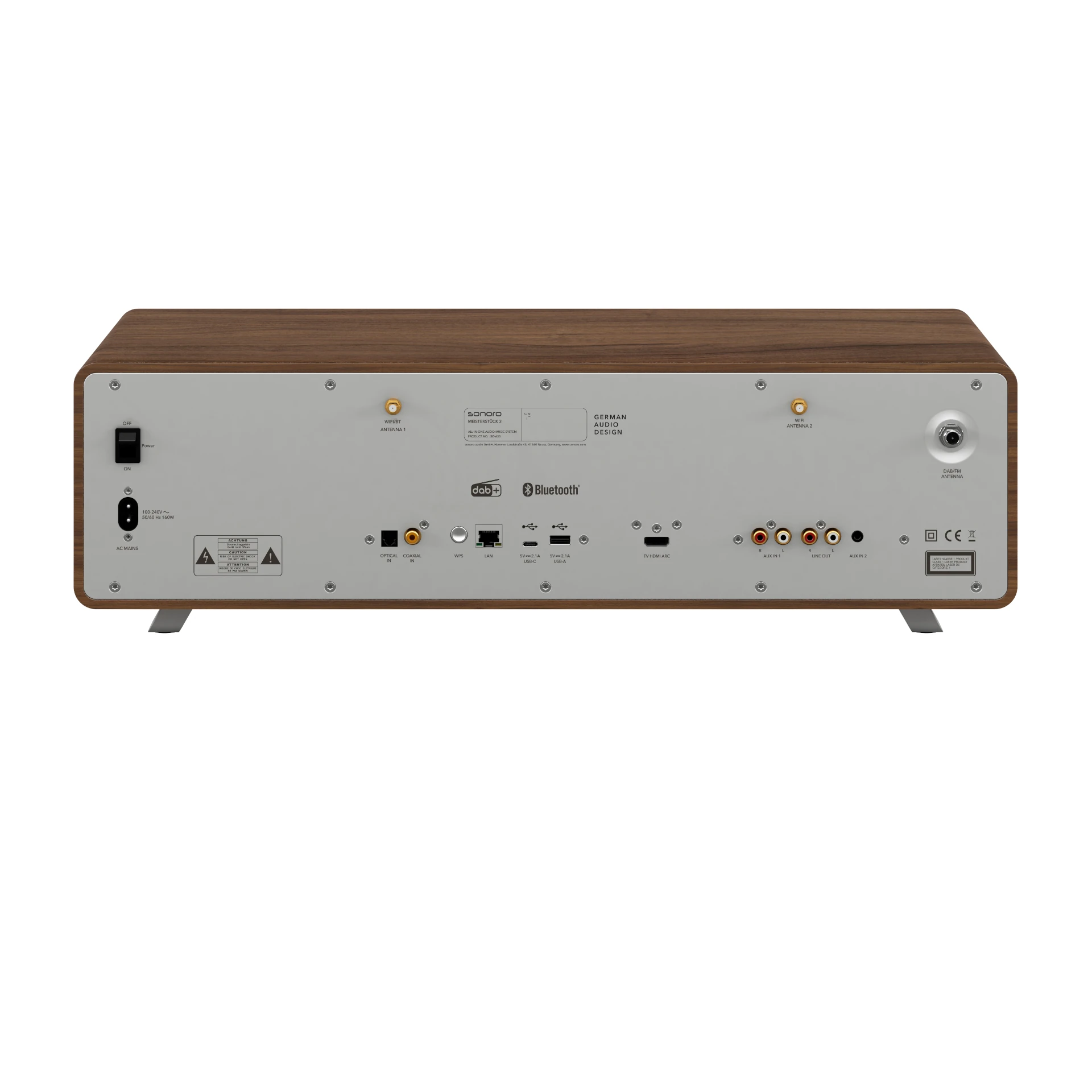 Holzgehäuse, Medienempfänger, Rückseite, Anschlüsse, Bluetooth