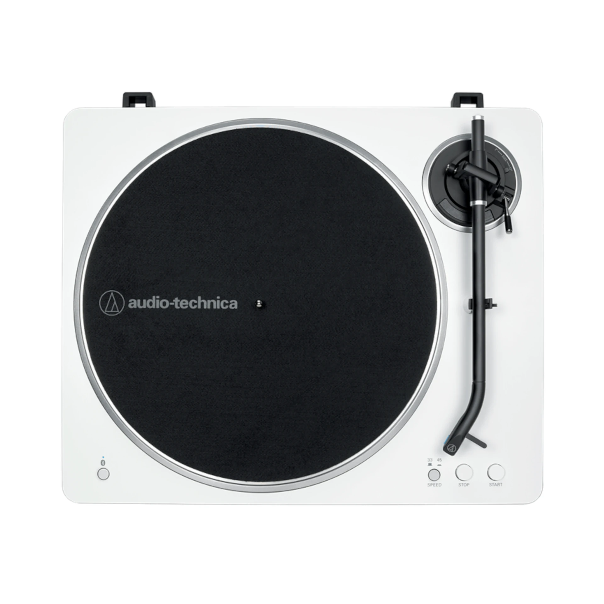 Turntable, Schallplatte, motorisiert, Weiß, schwarze Plattenteller