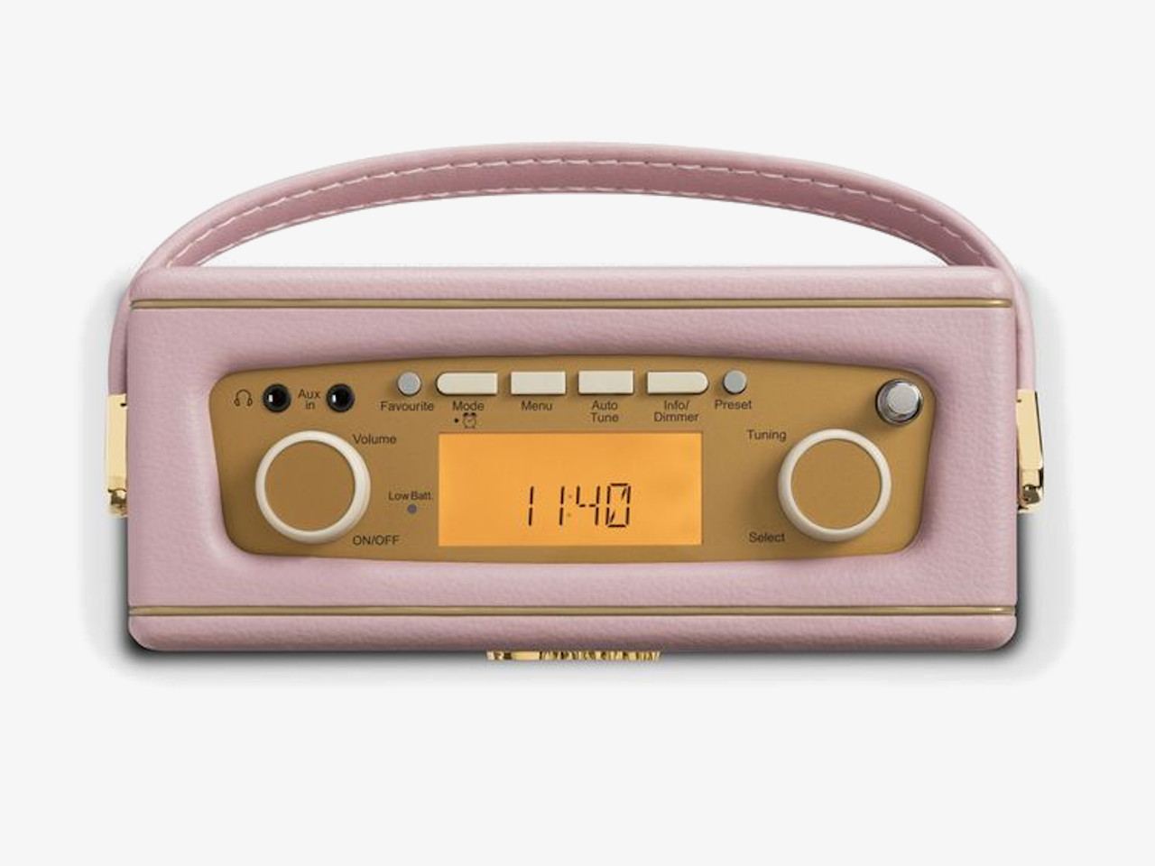 Radio, Portable radio, Pink, Gold panel, Clock display