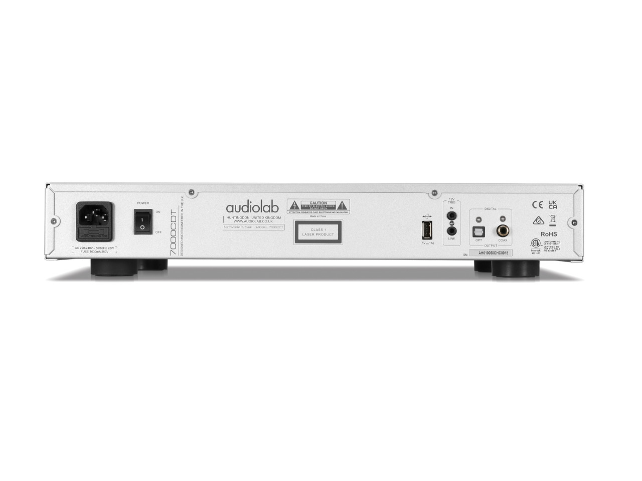 CD-Player, Hi-Fi-Komponente, silbernes Gehäuse, USB-Anschluss, optischer Ausgang
